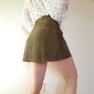 Green Suede A-Line Skirt